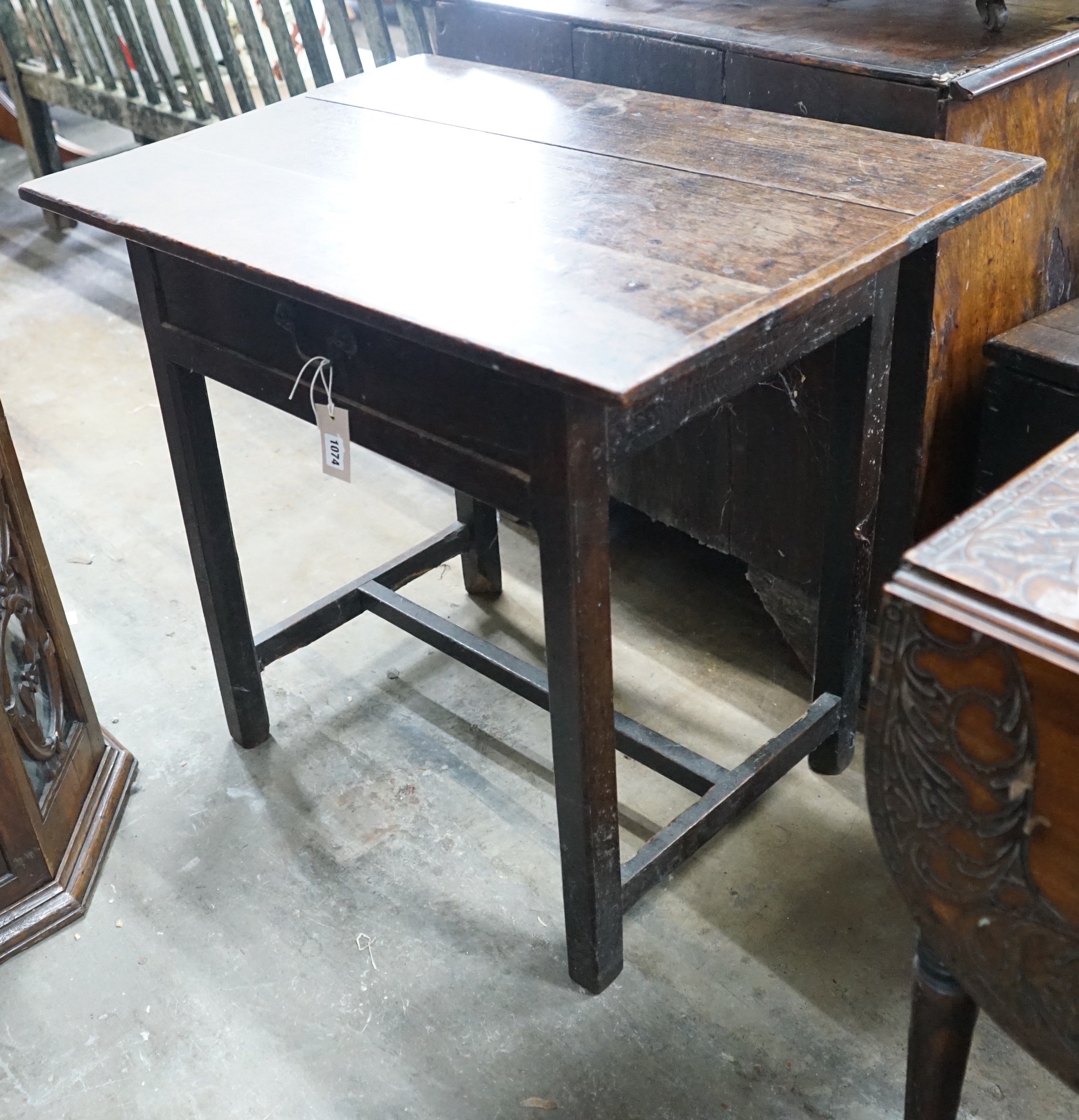 An 18th century provincial oak side table, width 79cms, depth 56cms, height 70cms.